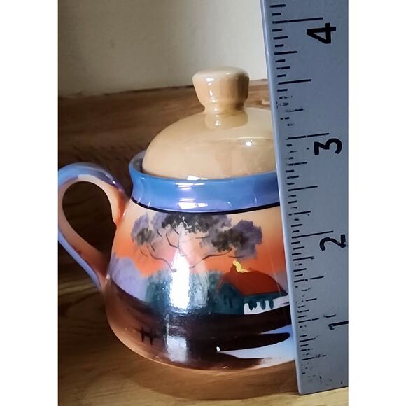 Vintage Lusterware Hand Painted Sugar Bowl Japan Water W/ Tree & Cabin See Pic - Picture 7 of 14